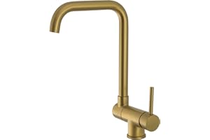 VALAZ Grifos Cocina Plegable Fregadero Oro Mate Caño en C Abatible | Grifo Monomando Giratorio 360, Ideal para Debajo de Ventanas | Ahorro de Agua| Instalación Fácil y Rápida