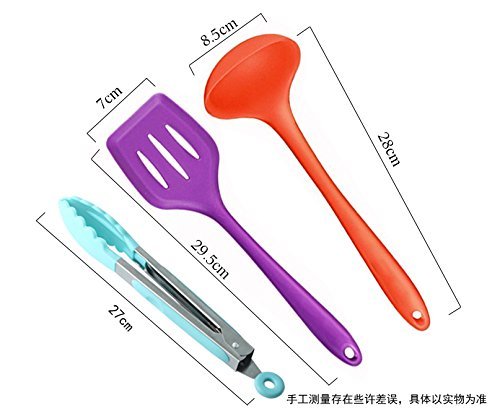 10 Piece Premium Silicone Kitchen Baking Set – Tongs, Whisk, Brush, Spatula, Slotted Spoon, Noodle Spoon, Rice Paddle, Slotted Spatulla, Soup Spoon – Heat Resistant Cooking Utensil (Mehrfarbige) - 4