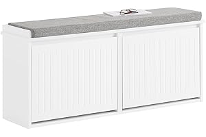 SoBuy Banco Zapatero con Asiento - Zapatero Recibidor para Entrada y Recibidor, Almacenaje para 8-10 Pares de Zapatos, 155kg de Carga, Diseño Moderno, Blanco, 100x26x46cm, FSR98-XL-W