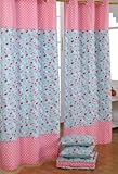 Homescapes Kindervorhang Mädchen Kinderzimmer Ösenvorhang Dekoschal Birds & Flowers 2er Set pink blau 137 x 228 cm (Breite x Länge je Vorhang) 100% reine Baumwolle - 2