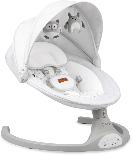 MoMi LAMI Babywippe für Kinder bis 9 kg, klappbar, mit Fernbedienung & Bluetooth zum Verbinden mit Smartphone, Batterie- oder Stromanschluss, mit 5-Punkt-Sicherheitsgurt, Sonnenschutz, Insektennetz - 1