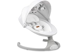 MoMi KENANI Transat balancelle jusqu’à 9 kg, pliable, télécommande et Bluetooth pour smartphone, alimentation piles et secteur, harnais de sécurité 5 points, pare-soleil, moustiquaire