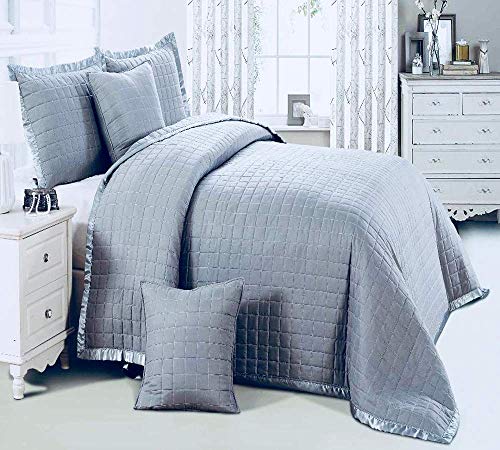 Bedspread 3 Pieces Osca (King, Grey) Quilted Comforter Throw Bed Set Luxurious Embroidery Style And Bedspread 3 Pieces Osca (King, Grey) Quilted Comforter Throw Bed Set Luxurious Embroidery Style And