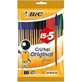 BIC Cristal Original Fine - Bolsa de 15+5 bolígrafos, colores azul, negro, rojo y verde