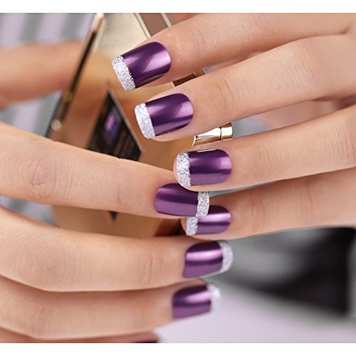 Bling Art False Nails French Manicure Purple 4 Joy Full Cover Medium Tips UK