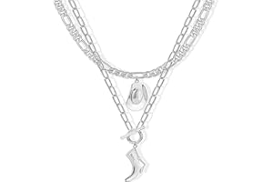 GAUEIOUR Cowgirl Cowboy Boot Necklace, Double Layered Collarbone Chain, Trendy Personality Niche Fashion Alloy Pendant (Silvery)