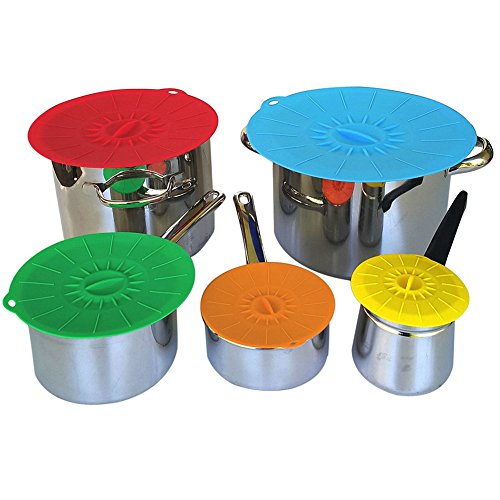 5 Verschiedene Silikon-Deckel Silikondeckel Mikrowellen Saugdichtung Abdeckungen Wiederverwendbar Silikon Food Savers Stretch Lids Lebensmittel Frisch Zu Halten Und Gemüse Storage für Spülmaschine, Mikrowelle und Gefrierschrank