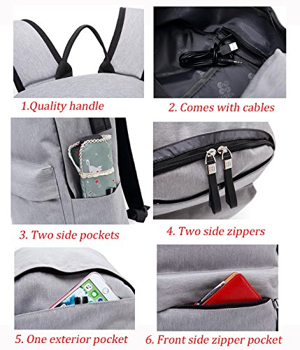 Hozee Wasserdicht Laptop Rucksack Schulrucksack Backpack USB Ladeport 12-15 6 Zoll jugendliche Rucksack Schule f  r Herren M  nner Reise Wandern