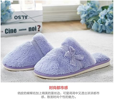 CWAIXXZZ plush slippers The lovo stylish Sweet Princess warm Wool Velvet Bow Tie girl and warm stay anti-slip slippers ,235 (for 35 to 37 yards), Purple