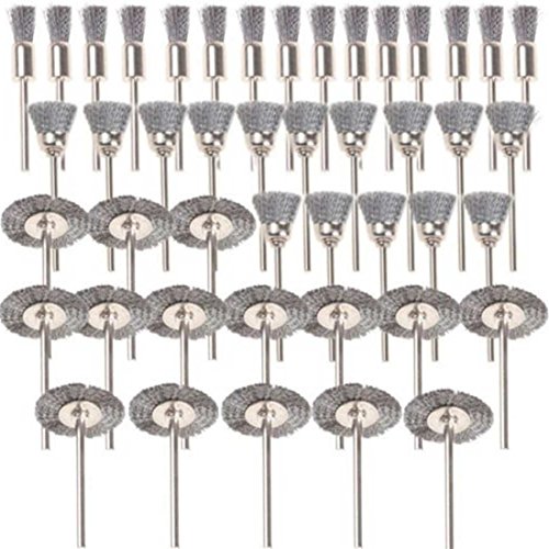 SHINA 45 tlg Edelstahl Drahtbürsten Draht Bürstensatz Dremel Proxxon Polier Set Stahl Bürsten Polierscheiben Scheibenbürste Rundbürste Schaftaufnahme Ø 3,17 mm - 5