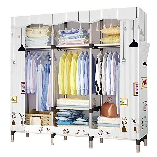 UDEAR Armadio Camera da Letto Guardaroba di stoffada Esterno Ante Scorrevoli 2 Ante Cabina Armadio Organizer Beige