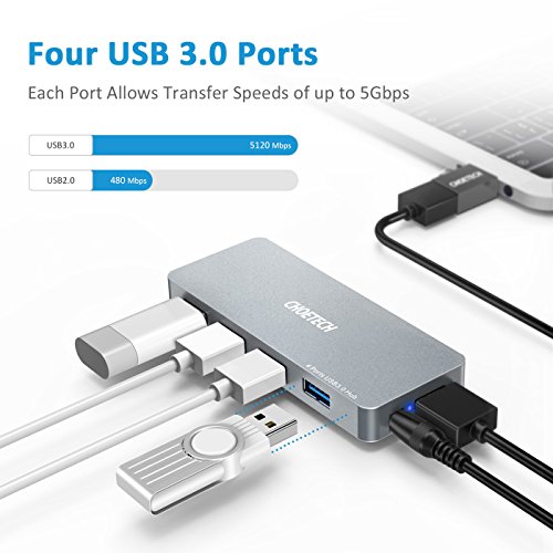 USB C Hub CHOETECH USB 3.0 4 Port Hubmit BC 1.2 Charging und USB C Adapter für USB Type C Geräte 2016/2017 MacBook Pro, MacBook 12”, MacBook Air und Andere - 5