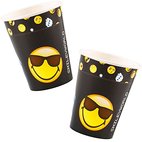 8 Party-Becher * SMILEY WORLD * für Kindergeburtstag oder Motto-Party // Becher Cups Pappbecher Emojis Smiley Comic Smily Kinder Geburtstag