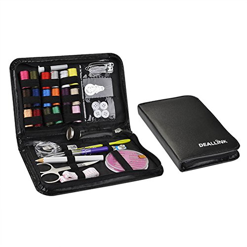 Deallink Nähset Nähmaschinengarn für Zuhause, Reise und Notfall, mit Schwarzer Ledertasche - 6