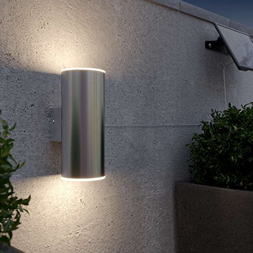 Chester Up & Down Solar Powered Outdoor Wall Light - Stainless Steel
