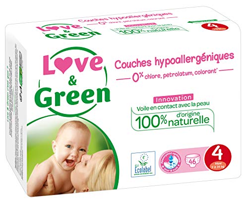 Love & Green Couches Bébé Hypoallergéniques 0% Taille 4 (7-14 kg) 46 couches