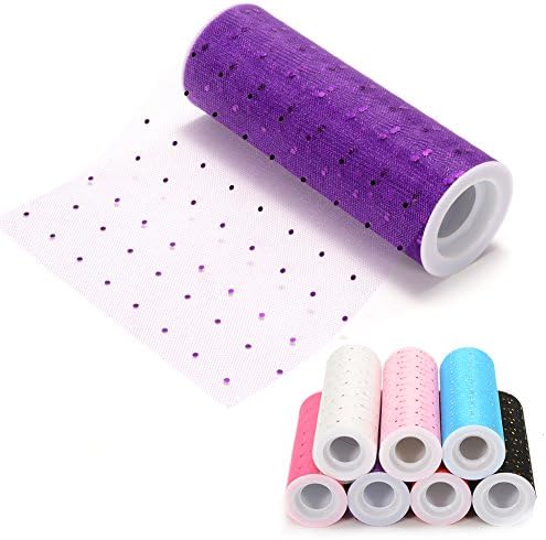 Hihoddy 6 Inch x 10 Yards Sparkling Sequin Tulle Rolls,DIY Spool Tutu Skirt Tulle Fabric Rolls Dark Purple Fabirc Tulle Rolls Glitter Tulle for Wedding Party Gift Craft Bow Decorations