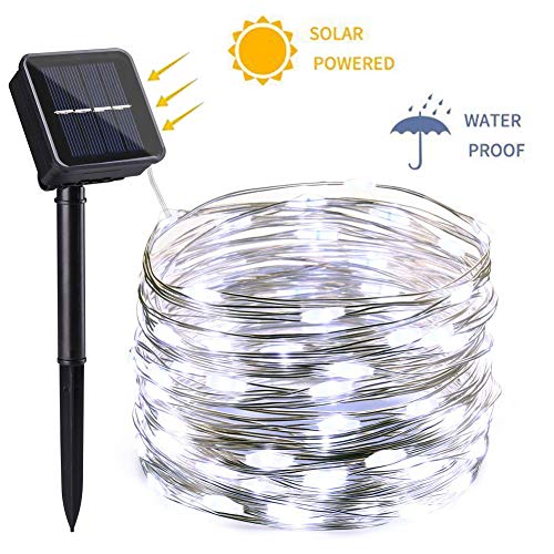 Solar String Lights Outdoor Waterproof - NEXVIN 33ft 100 LED Fairy Lights with 8 Twinkling Modes, Auto ON/Off Garden Fairy Lights for Patio, Home, Garden, Party (Cool White)