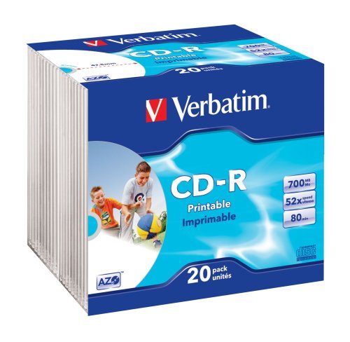 Verbatim CD-R 52x 700MB Printable Surface Slim Case CD-Rohlinge 20er Pack
