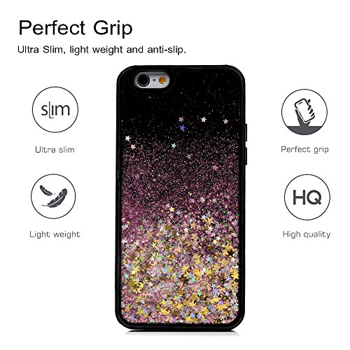 iPhone 6S Case, iPhone 6 TPU Case KASOS Black Glitter Bling Sparkle Hard Bottom PC + Flexible Soft TPU Bumper Cover Quicksand Design [Ultra Slim Thin] [All Around Protection] [Perfect Fit] Protective Case Cover for iPhone 6S, iPhone 6 (4.7inch)