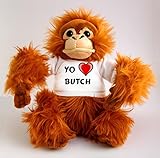  Orangután de peluche (juguete) con Amo Butch en la camiseta (nombre de pila/apellido/apodo)