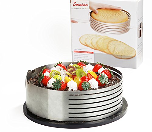 Somine Edelstahl verstellbare Tortenbodenteiler Scalable Kuchenring Schicht Kuchen Slicer von 23cm bis 30cm im Durchmesser- Für Kuchen, Mousse, Gebäck - 7