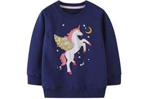 LXKA Girls Jumper Kids T Shirts Sweatshirts Long Sleeve Tops Dinosaur Unicorn Rainbow Toddler Clothes Cotton for Toddler Age 1-8 Years