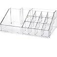 INOVERA (LABEL) Plastic 16 Compartment Cosmetic Display Cases Makeup Lipstick Storage Organizer Holder Box Case,Transparent (22L x 12.2W x 7.5H)