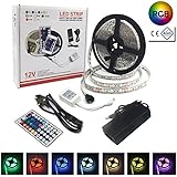 5M LED Lights Strip, Todoxi Waterproof Flexible SMD5050 300LEDs RGB LED Strip with 44Key IR Remote Control LED Lights Strip for Party,Holiday,Home and Outdoor