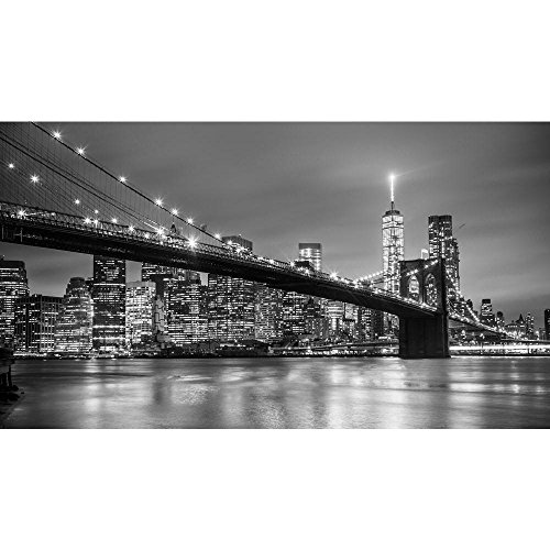 Pitaara Box Brooklyn Bridge & New York Manhattan Downtown, USA | Peel & Stick Vinyl Wall Sticker for Bedroom & Living Room | 28.6 x 16 inch (73 x 41 cms)
