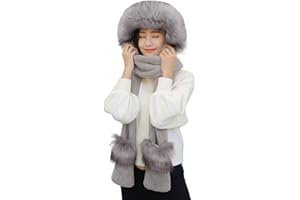 JINTN Women Girl Fluffy Warm Scarf Hat Glove 3 in 1 Set Winter Hooded With Scarf Pocket Gloves Soft Coral Fleece Long Scarf Mitten Hat Set Headwear Neck Warmer Glove