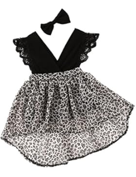 Laitb Neugeborene Baby Mädchen Romper Tutu Kleid Flutter Ärmel Leopard Lace Outfits