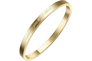 AURSTORE® Bracelet Jonc Fin en Acier Inoxydable 316L avec Message Phrases d'Inspiration Largeur 4 mm Plusieurs Messages au Choix Couleurs Doré