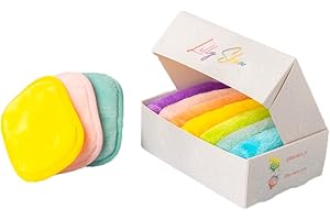 Pads Démaquillants Lavables et Réutilisables Lilly Skin - Lingettes Carrées Microfibres Nettoyantes et Exfoliantes pour la Peau du Visage - Boîte de 7 Pads en Tissu Simili Coton - Rainbow