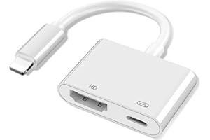 Puiseno Adaptateur HDMI pour iPhone, Adaptateur AV numérique HDMI Lightning 1080P Video Audio Sync Screen Converter avec connecteur de Charge Lightning pour TV/HDTV/Moniteur/projecteur iPhone/iPad