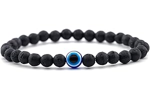 Lameybrt 6mm Auge des Bösen Blick Armband Schutz Stretch Armbänder mit Naturstein für Männer Handgemacht Heilsteine und Herrenarmband