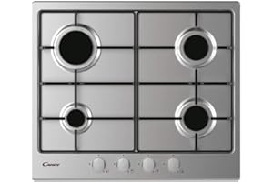 Candy Idea Piano Cottura a Gas 4 Fuochi, Acciaio Inossidabile, Griglie Smaltate Lavabili in Lavastoviglie, 59,5 x 51 x 1 cm, Color Inox - CDOY6GRX