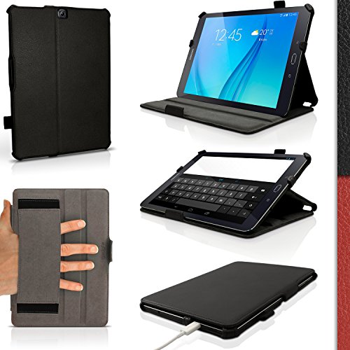 igadgitz Schwarz PU Ledertasche Hülle Cover für Samsung Galaxy Tab S2 9.7'' SM-T810 mit Multi-Winkel Betrachtungs + Auto Sleep/Wake + Handschlaufe + Displayschutzfolie