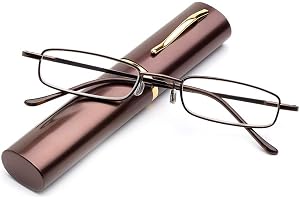 Läsglasögon av metall, flexibla glasögon, synhjälp, med fjäder och gångjärn, läshjälp, unisex, inklusive glasögonfodral med klämma
