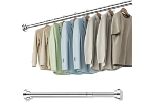CANDEON Stainless Steel Extendable Clothes Rail Pole, 40-55cm Wardrobe Rail Pole Adjustable Clothes Rail Pole, Telescopic Wardrobe Hanging Rail Shower Rail No Drilling Closet Hanging Pole Bar