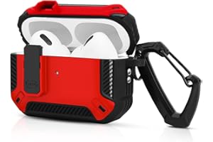 FIDWALL Etui na AirPods Pro 2 2022 z pokrywką i haczykiem do kluczy, odporna na kurz i uderzenia, trwała obudowa (czerwone)