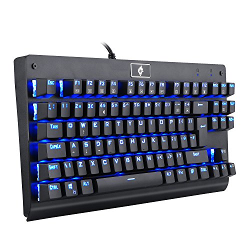 Preisvergleich Produktbild EagleTec KG040 Gaming-Tastatur, Ergonomisches Design 87 Tasten, Blau Beleuchtete Mechanische Tastatur, Blaue Schalter, USB Kabelgebunden für PC Gaming und Büro (QWERTY UK - Englisches Tastaturlayout)