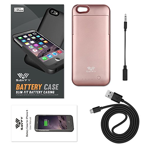 iPhone 6S / 6 Case [Apple MFi Certified] SAVFY 3200mAh Rechargeable Extended Charging Battery Case for iPhone 6 / iPhone 6s 4.7 inch Slim Portable Charger Backup Power Bank, Rose Gold