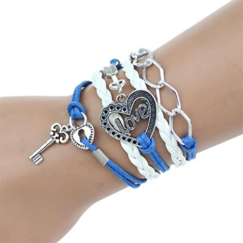 Preisvergleich Produktbild blaues Liebes Armband mit Herz und Schlüssel