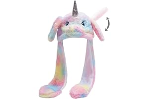 MUNSKT Peluche Mouvement d'oreille Oreille Flap Chapeau,Animaux Bonnet Oreilles Qui Bougent,Chapeau Drôles Mobiles Bouge pour Enfants Halloween Noël Carnaval (Unicorn)