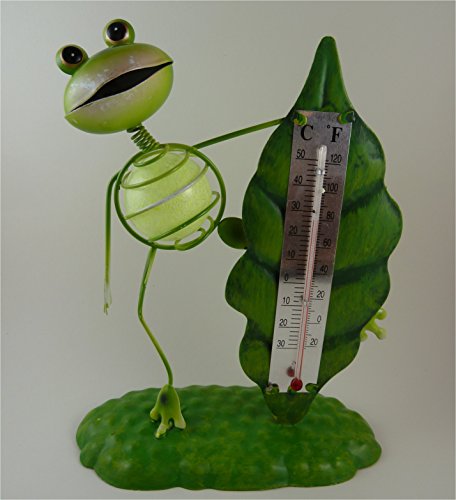 Thermometer mit Frosch aus Metall Bauch vom Frosch fluoreszierend leuchtet im Dunkeln Außenthermometer Innenthermometer - 3