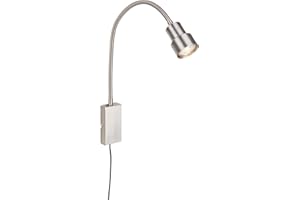 BRILONER Leuchten - Bettleuchte, Wandleuchte, Leselampe inkl. Flexarm, An-/Ausschalter via Touchfunktion, 1x LED/GU10, 5 Watt, 400 Lumen, 3.000 Kelvin, Metall, Matt-Nickel, 2085-012