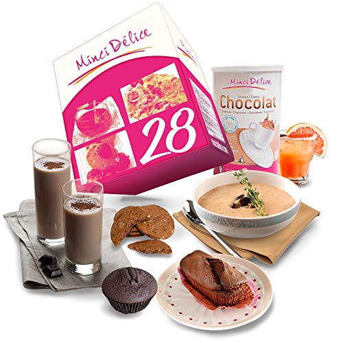 Régimen Adelgazante Hiperproteico 28 días Desayuno Chocolate Paquete 66 productos 1 coctelera y 1 guía de regalo - pérdida de peso optimizada