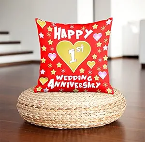 DreamVio Happy 1st Anniversary Pillow,Cushion for Gifting on Birthday's & Wedding to Couple,Husband, Wife, Friends Color : Red (12 x 12 inch)