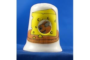 Porcelain China Collectable Thimble - Peephole Mouse in Cheese by Birchcroft China